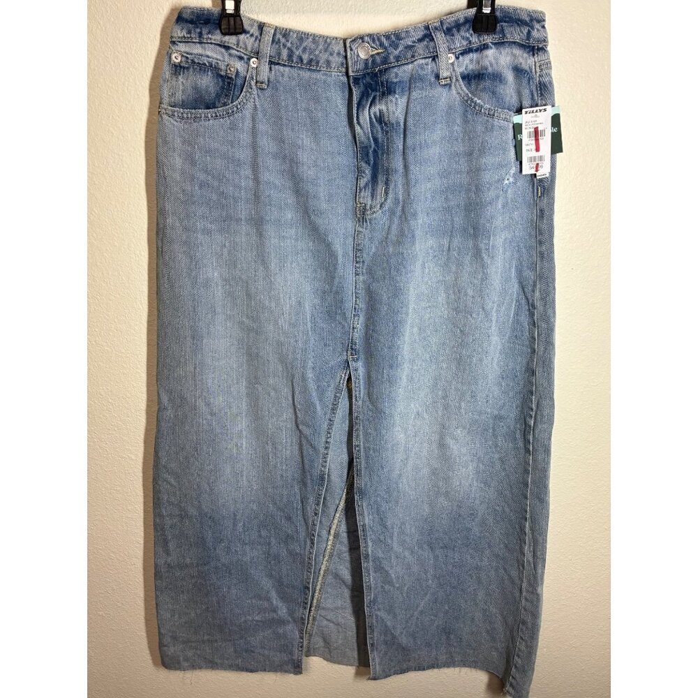 NWT RSQ Denim Maxi Skirt Boho Distressed Y2K Western Cowgirl Blue Jean Size 31